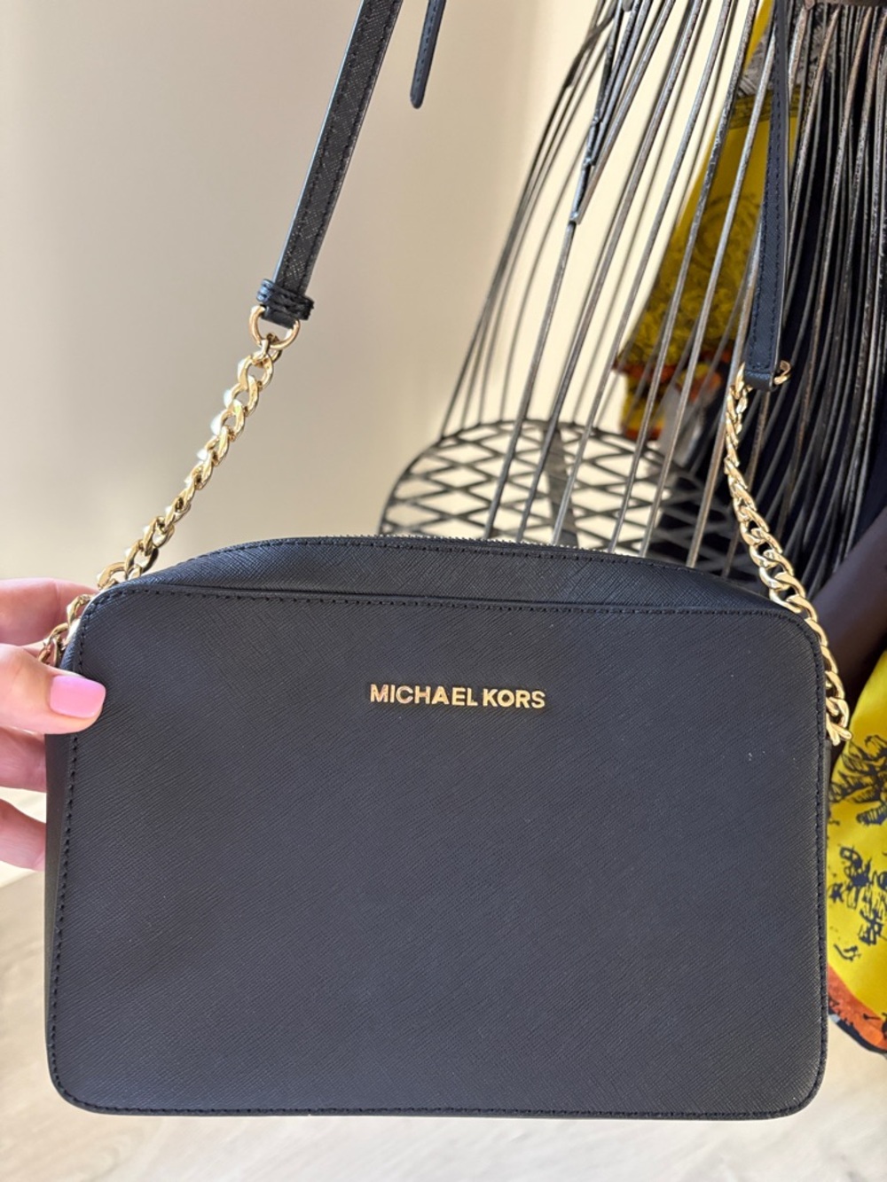 Michael Kors Jet Set Black Crossbody Bag with Gold Hardware